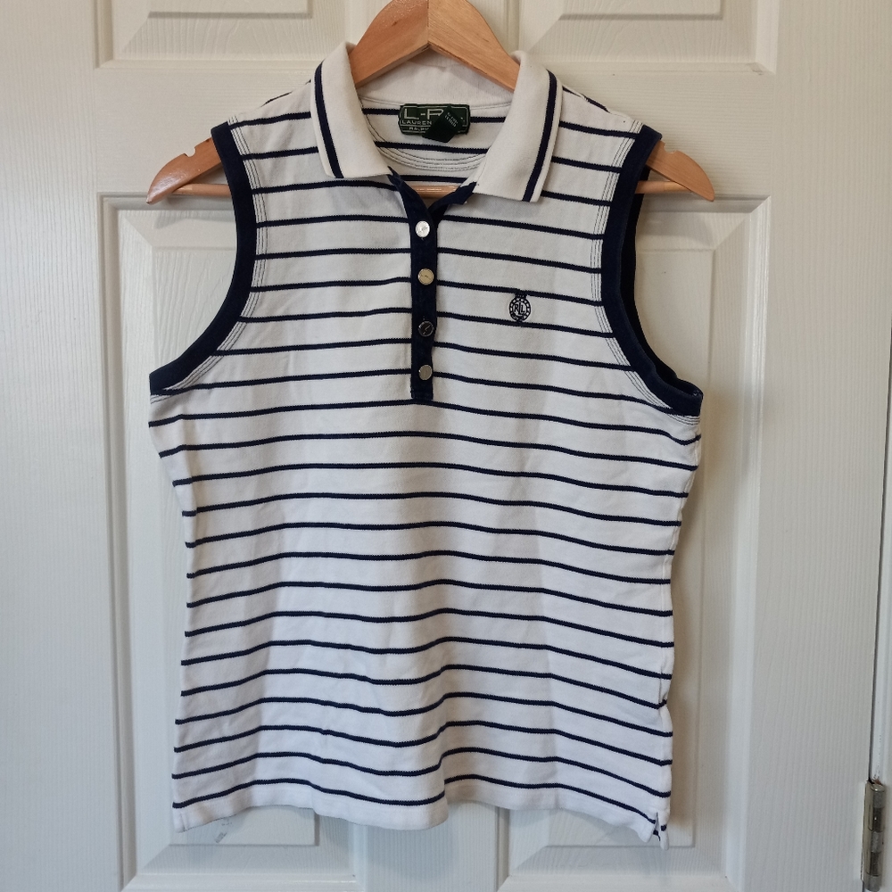 LRL Lauren Ralph Lauren womens Striped cotton polo top size M